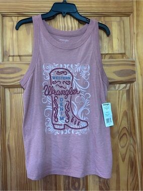 Wrangler Women's Dusty Rose Western Boot Graphic Tank NWT